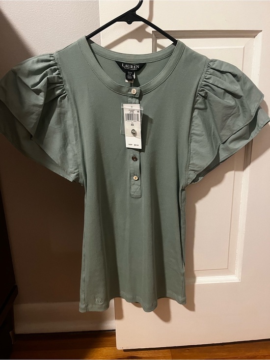 Ralph Lauren Tops - Ralph Lauren Sage Green Puff Sleeve Button-Front Top